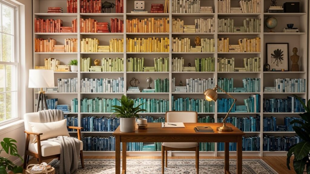  Color-Coordinated Book Arrangement for Visual Calm