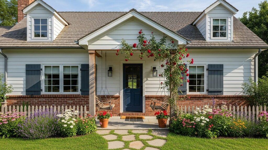 Farmhouse Cottage Exterior with Covered Entryway
