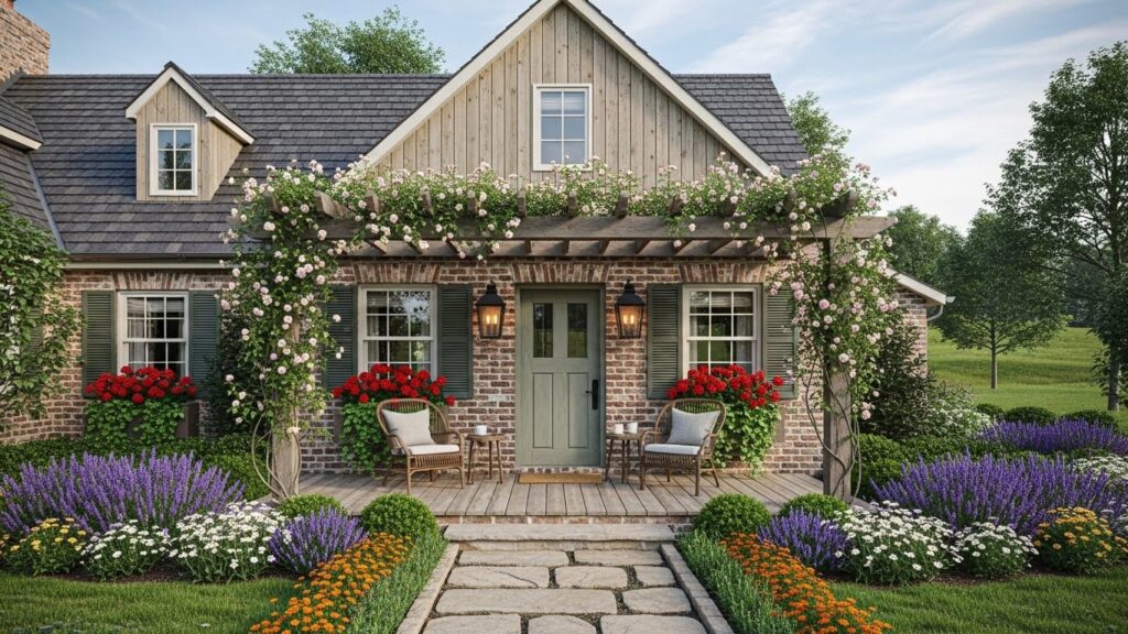 Farmhouse Cottage Exterior with Cozy Entry Design