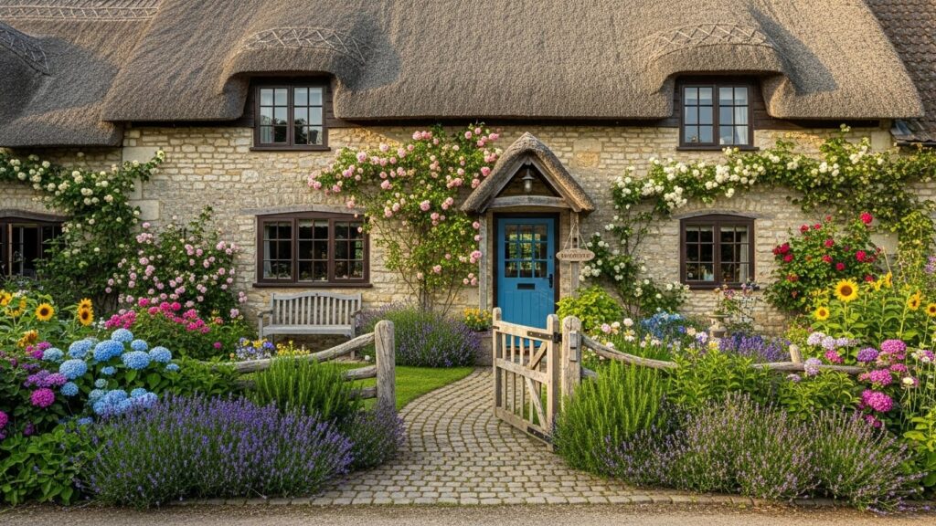 Farmhouse Cottage Exterior with Front Garden
