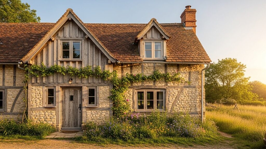 Farmhouse Cottage Exterior with Natural Materials