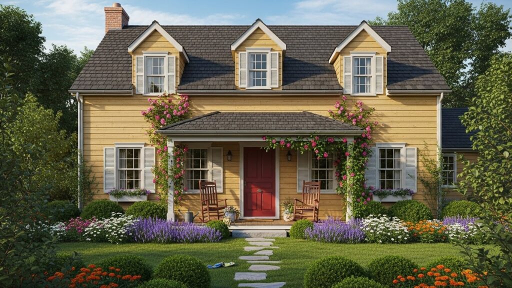 Farmhouse Cottage Exterior with Shutters