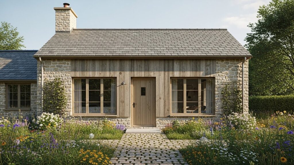 Farmhouse Cottage Exterior with Simple Rooflines