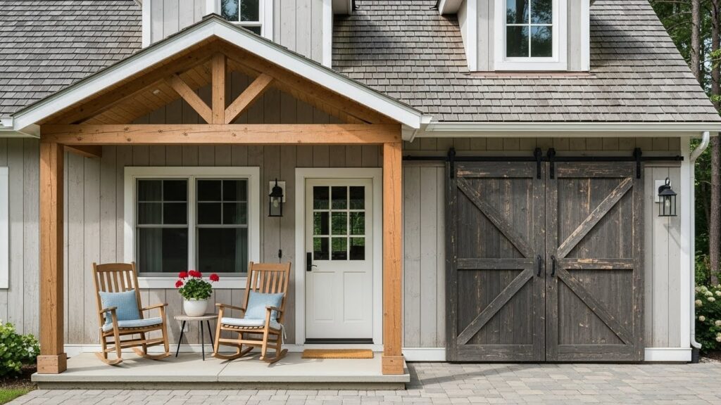 Farmhouse Cottage Exterior with Sliding Barn Accents