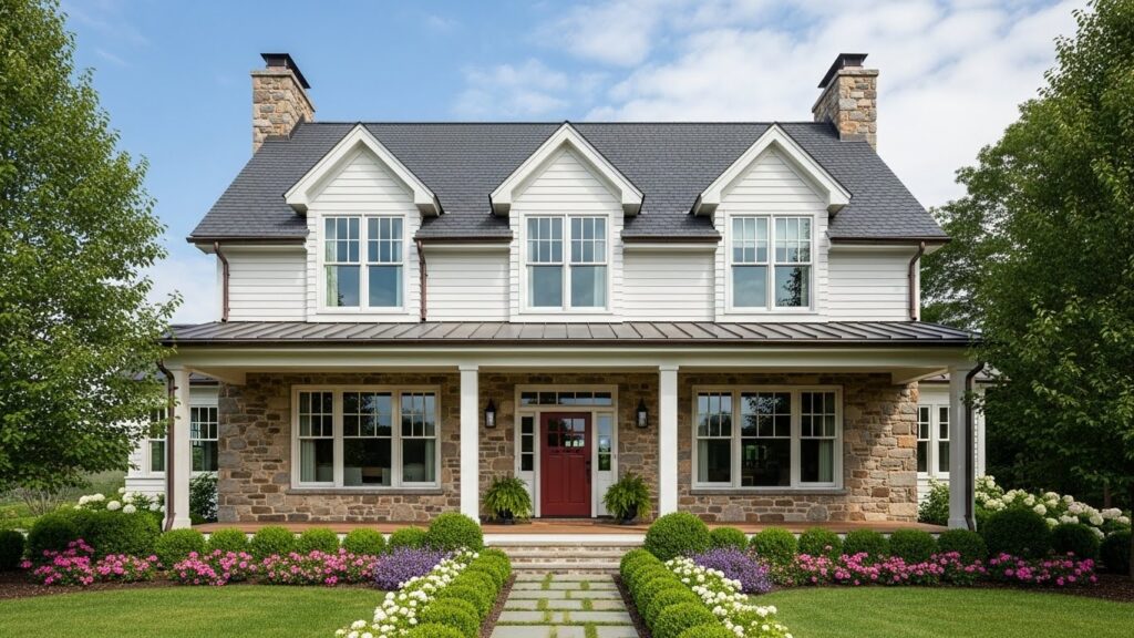 Farmhouse Cottage Exterior with Symmetrical Design