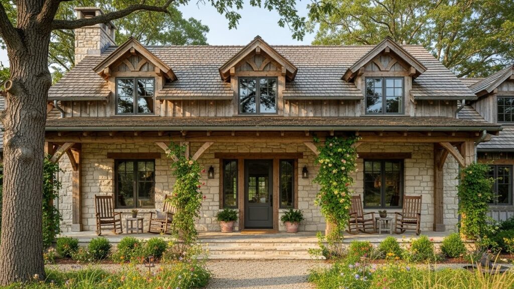 Farmhouse Cottage Exterior with Timber Accents