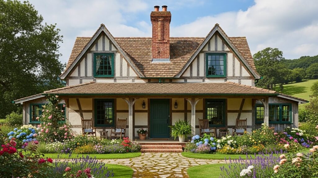 Farmhouse Cottage Exterior with Traditional Trim