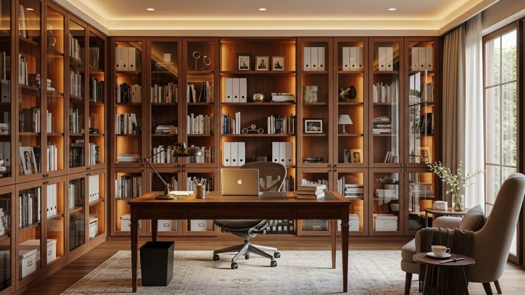 Glass-Front Bookshelves for Clean Organization