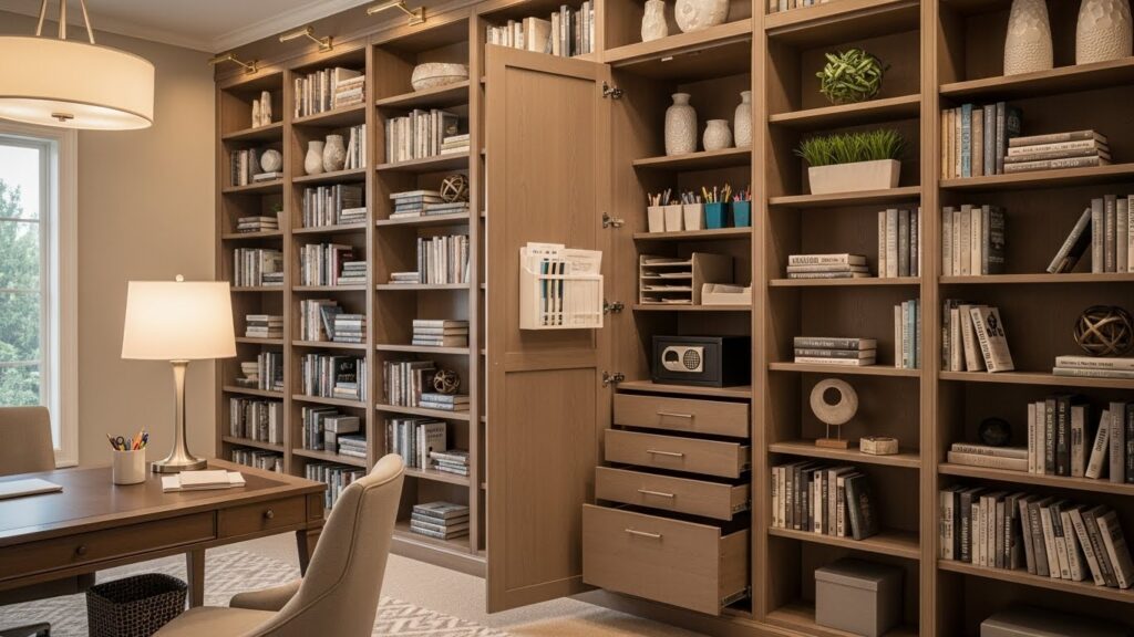 Hidden Storage for a Clean Library Look