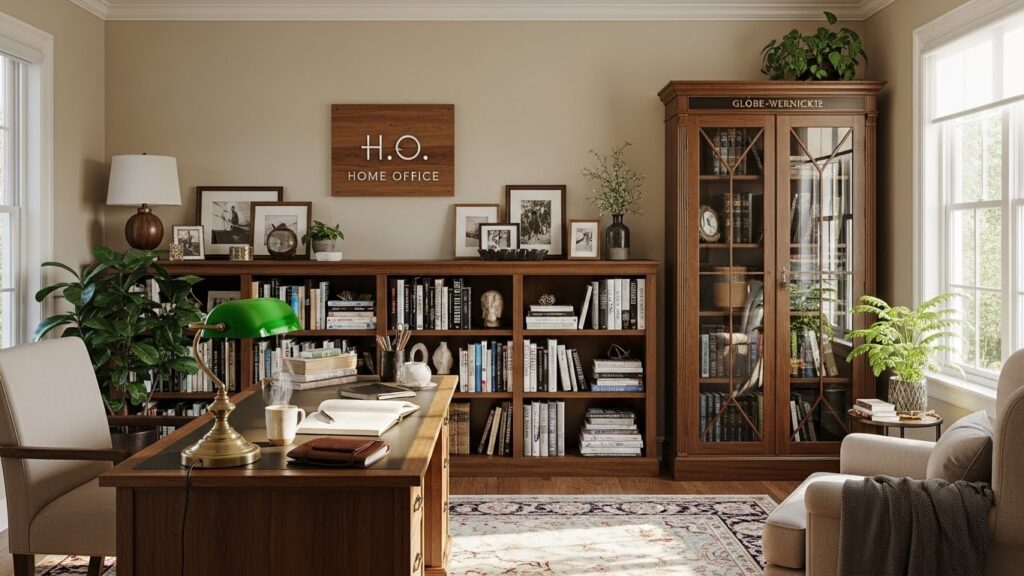Home Office With Library Wall