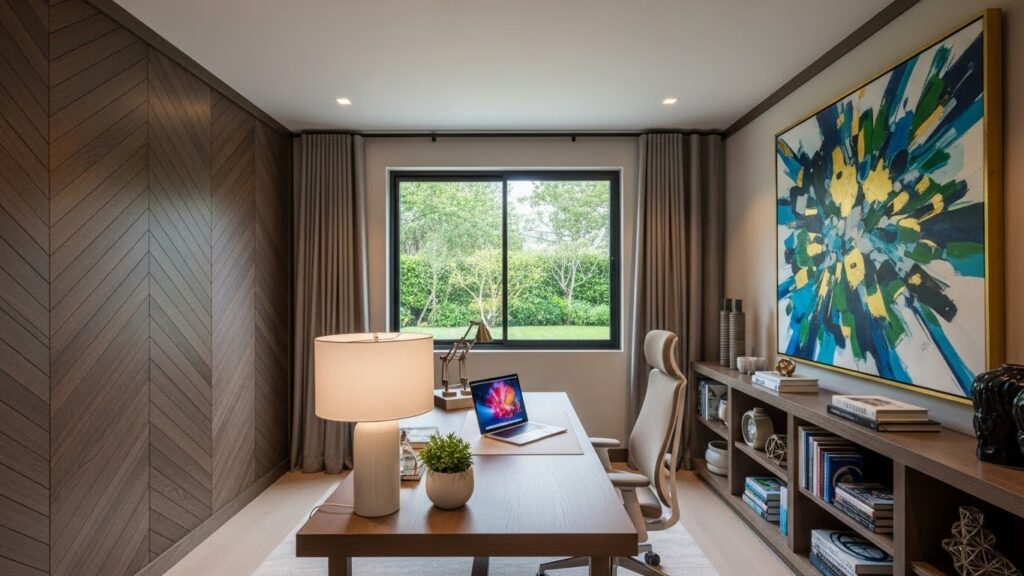 Home Office With Wall Paneling