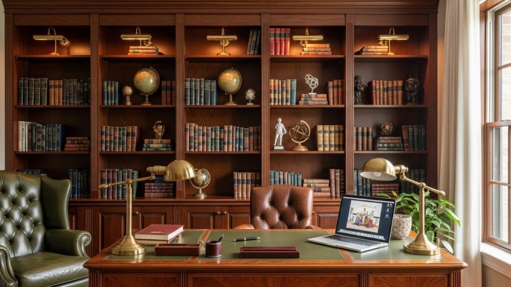 Library Wall Behind the Desk for Visual Authority