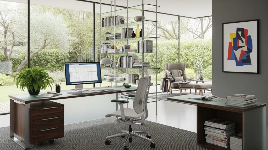 Modern Home Office With Glass Elements