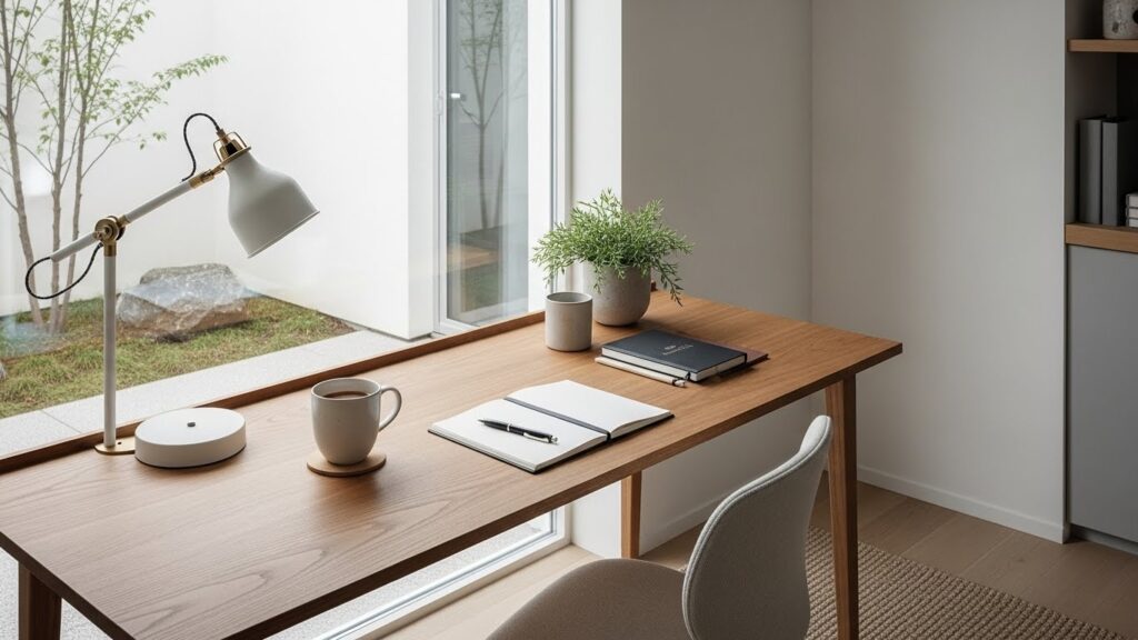 Natural Wood Desks with Clean Lines