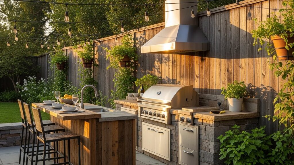 Outdoor Kitchen Along a Fence