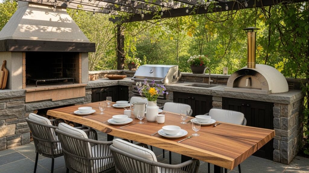 Outdoor Kitchen Integrated with Dining Table