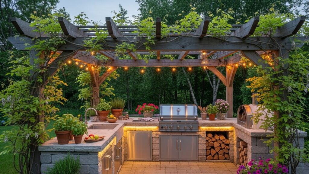 Outdoor Kitchen Under a Pergola
