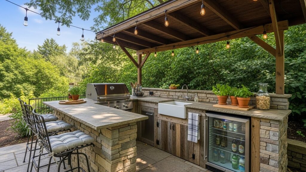 Small Outdoor Kitchen with Bar Seating