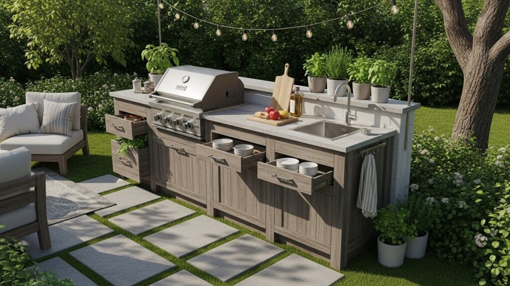 Small Outdoor Kitchen with Built-In Storage