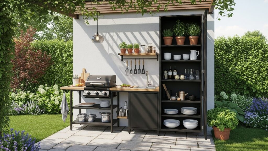Small Outdoor Kitchen with Vertical Storage