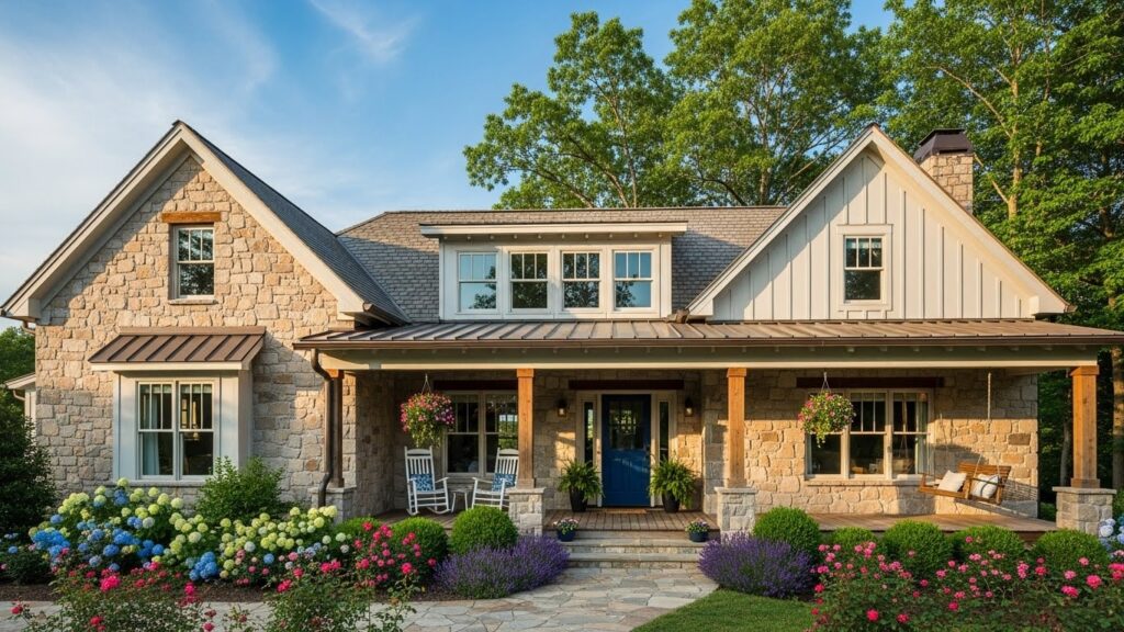 Stone-Accented Farmhouse Cottage Exterior